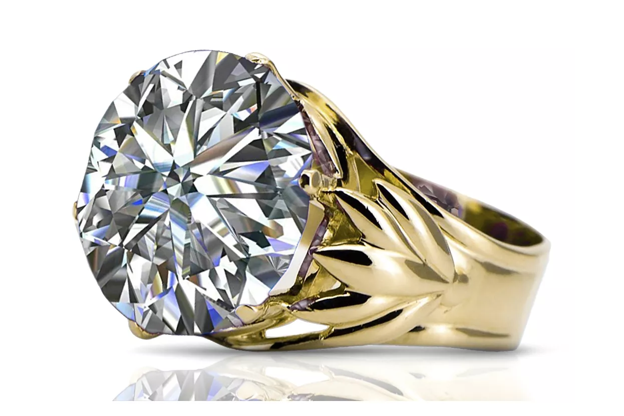 Inel Zircon Aur galben 8K Vintage Craft vrc029x-zi Art Deco Bijuterii din URSS, stil rusesc